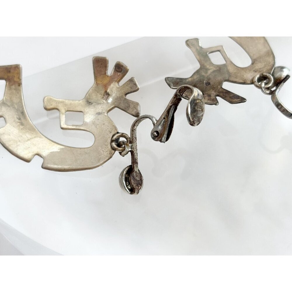 Kokopelli Sleeping Beauty Turquoise Sterling Silver Mexican Vintage Earrings - Picture 8 of 10